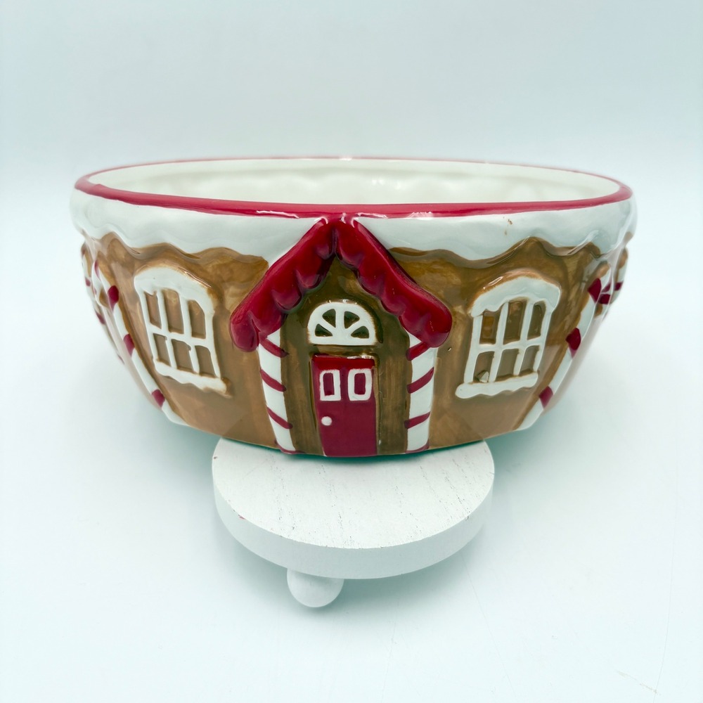 Gingerbread House Bowl Ceramic Hand Painted Holiday Christmas Decor Candy Dish - Picture 1 of 8